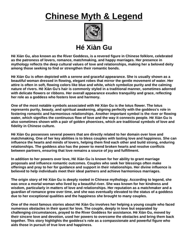 Chinese Mythology: Hé Xiàn Gu “Article & Questions” Assignment