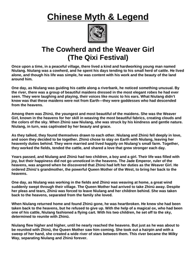Chinese Myth: The Cowherd and the Weaver Girl (The Qixi Festival) “Article & Questions” Assignment