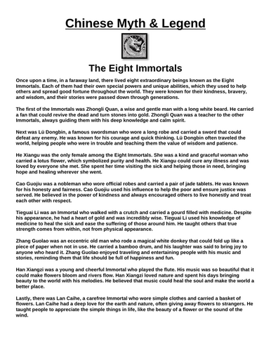 Chinese Myth: The Eight Immortals “Article & Questions” Assignment