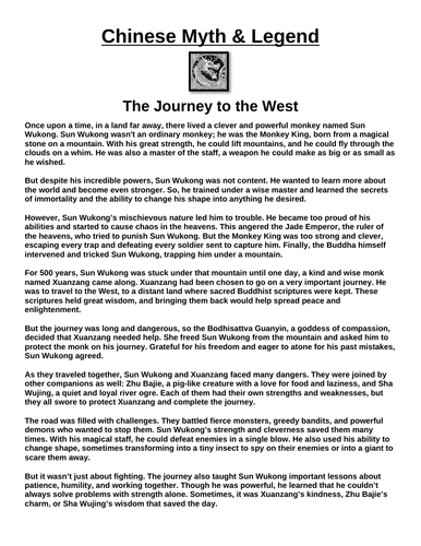 Chinese Myth: The Journey to the West “Article & Questions” Assignment