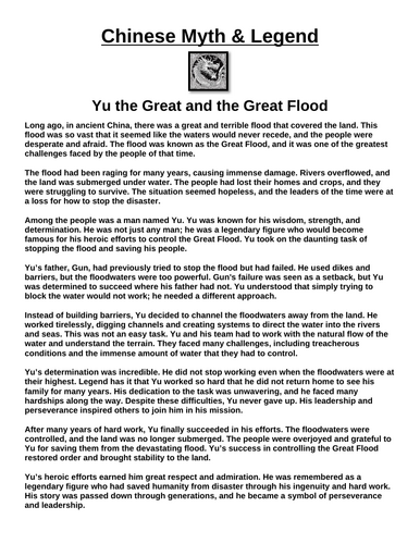 Chinese Myth: The Legend of Yu the Great and the Great Flood “Article & Questions” Assignment