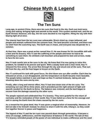 Chinese Myth: The Ten Suns “Article & Questions” Assignment