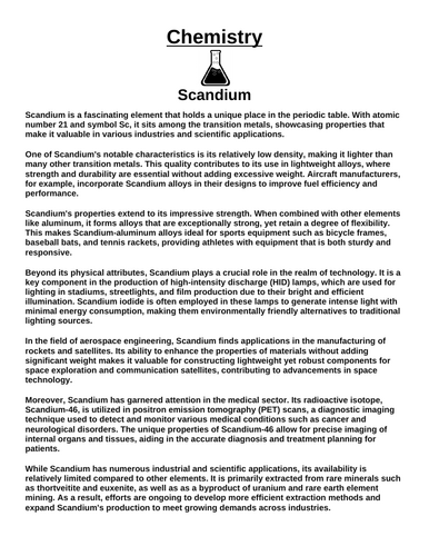 Chemistry: Scandium “Article & Questions” Assignment