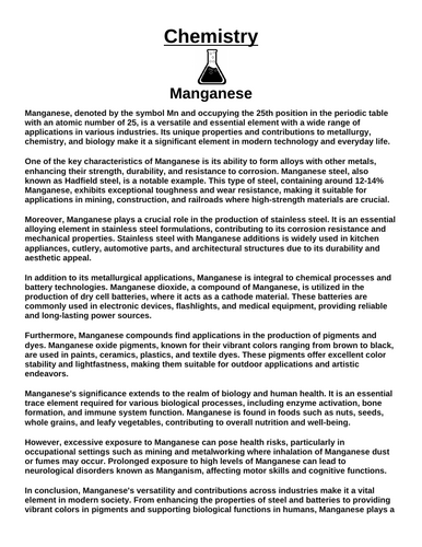 Chemistry: Manganese “Article & Questions” Assignment