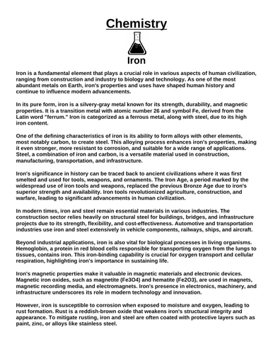 Chemistry: Iron “Article & Questions” Assignment