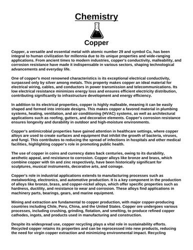 Chemistry: Copper “Article & Questions” Assignment