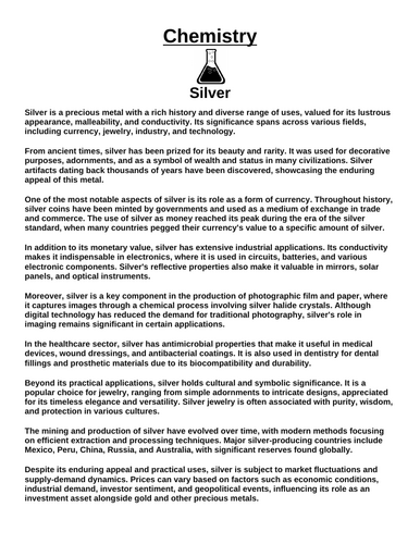 Chemistry: Silver “Article & Questions” Assignment