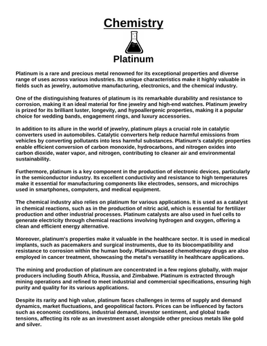 Chemistry: Platinum “Article & Questions” Assignment