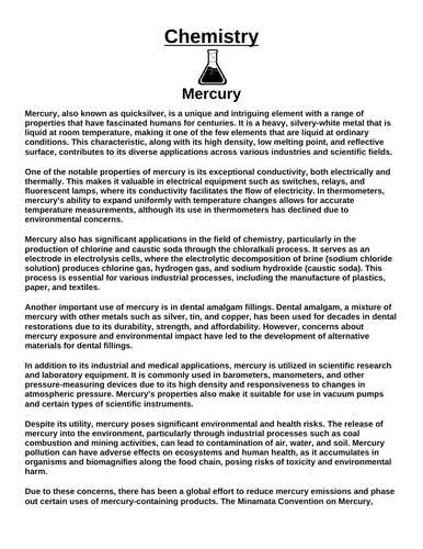 Chemistry: Mercury “Article & Questions” Assignment
