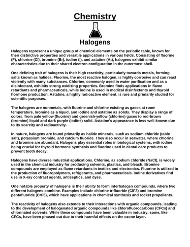 Chemistry: Halogens “Article & Questions” Assignment