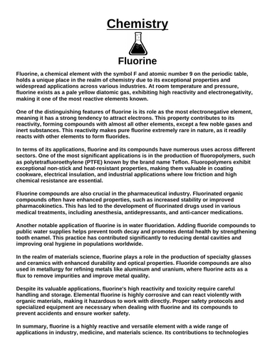 Chemistry: Fluorine “Article & Questions” Assignment