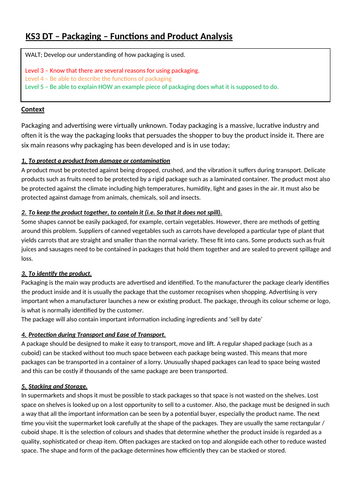 KS3 DT - Packaging; Functions and Primary Research
