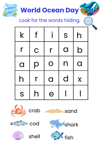 World Ocean Day Wordsearch