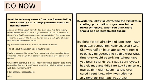 x38 Do Now GCSE English Language Activities for Eduqas Exam Board