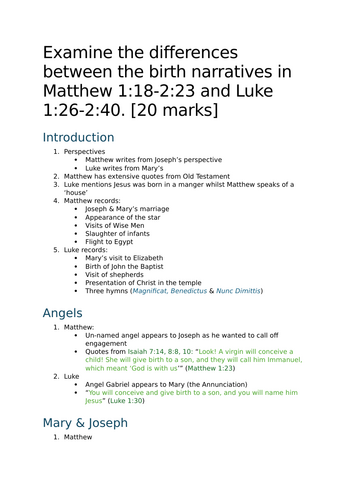 A-Level RS: Jesus - Birth 20 Mark Essay + Model + Plan - Eduqas Christianity