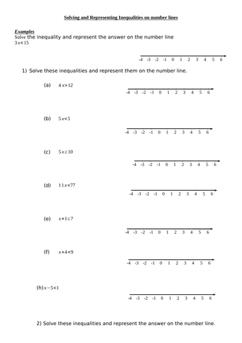 Solving and Representing Inequalities on a number Line Workshhet