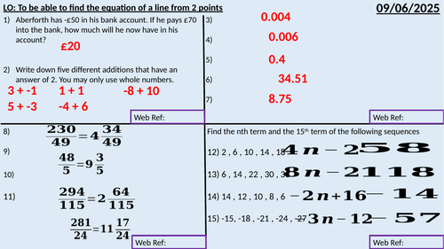 Find equation of a line from 2 coordinates