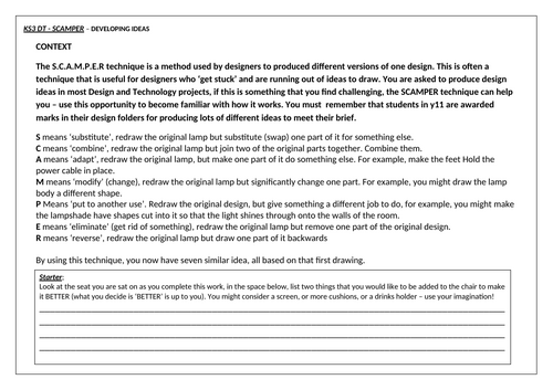 KS3 DT -  developing ideas; SCAMPER
