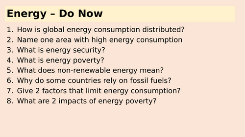 Y9 Energy: Summary and Test