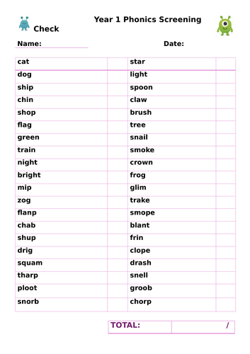 Year 1 Phonics Screening