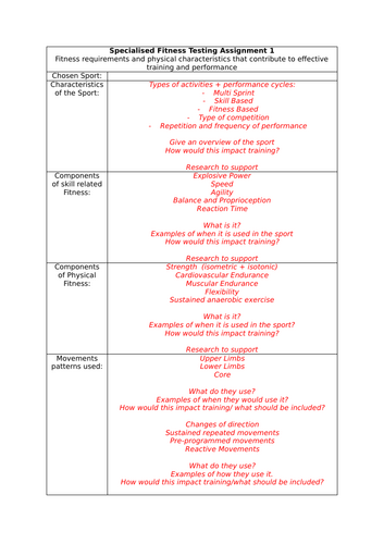 Pearson Unit 8 Specialised Fitness Training Sport and Exercise Science Level 3