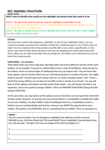 KS3 DT -  Writing a client profile