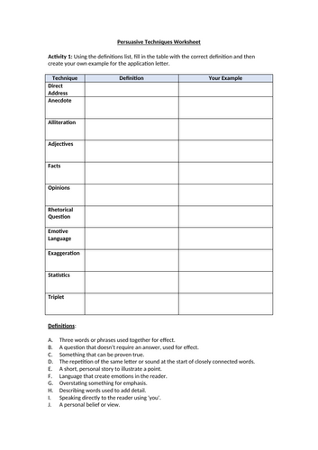 Persuasive Techniques Worksheet
