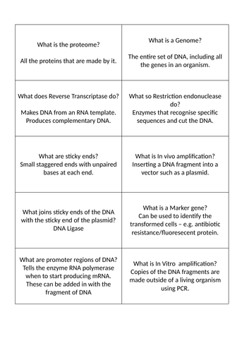 Gene Technology Q&A cards