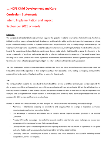 NCFE Child Development and Care in the Early Years - Department paperwork