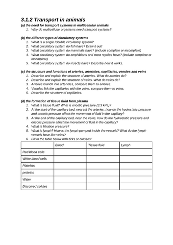 A-Level Biology OCR A – Transport in Animals: Q&A Revision Sheet (Spec-Specific)