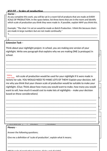 KS3 DT - Scales of Production