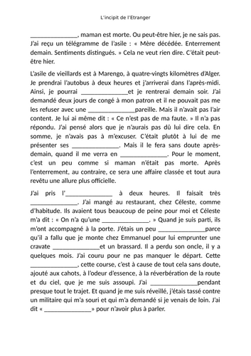 L'Etranger - analyse de l'incipit