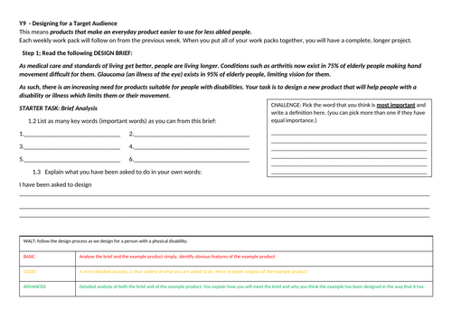 Year 9  - Designing for a Target Audience; People with disabilities
