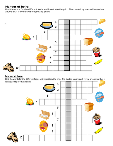 *FREEBIE* French Eating & Drinking - Manger et Boire Crossword + Dictation