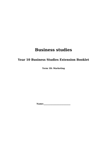 Topic 2: Marketing Business studies extension activity booklet(NCFE 603/7004/X).