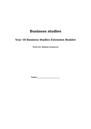 Topic 3: Human resources Business studies extension activity booklet(NCFE 603/7004/X).