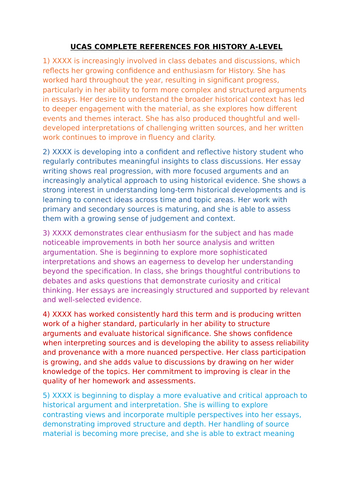 UCAS complete references of A-Level History students