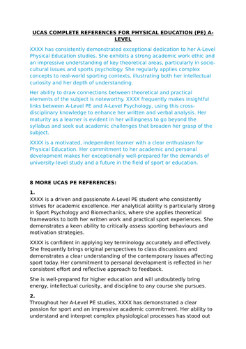 UCAS complete references for Physical Education (PE) for year 12/13 students