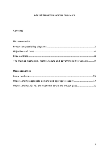 A-level Economics Y12-13 bridge homework