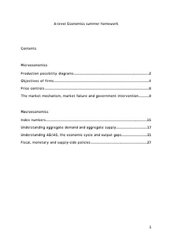 A-level Economics end of Y12 homework
