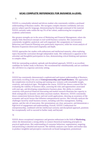 UCAS complete references for year 12/13 Business students