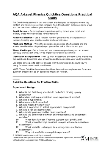 AQA A-Level Physics Quickfire Questions Practical Skills