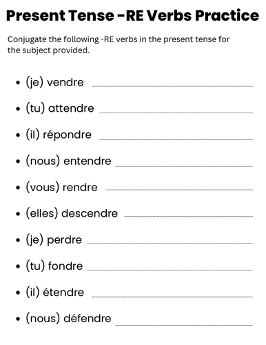re verbs in the present tense french