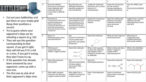 Aldehydes Ketones Battleships Revision