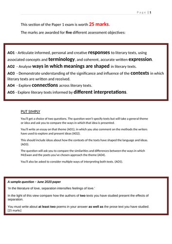 Atonement and Anthology Essay Planning