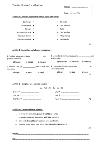 French Studio Milestone Assessments with correction