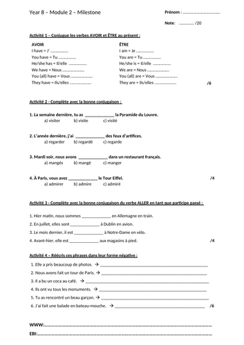 French Studio Module 2 Milestone Assessments with Correction