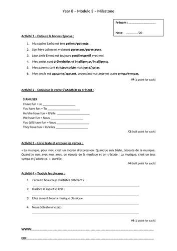 French Studio Module 3 Milestone Assessments with Correction