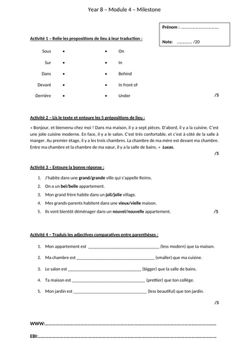 French Studio Module 4 Milestone Assessments with Correction