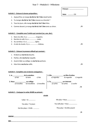 French Studio Modules 1-5 Milestone Assessments with Correction